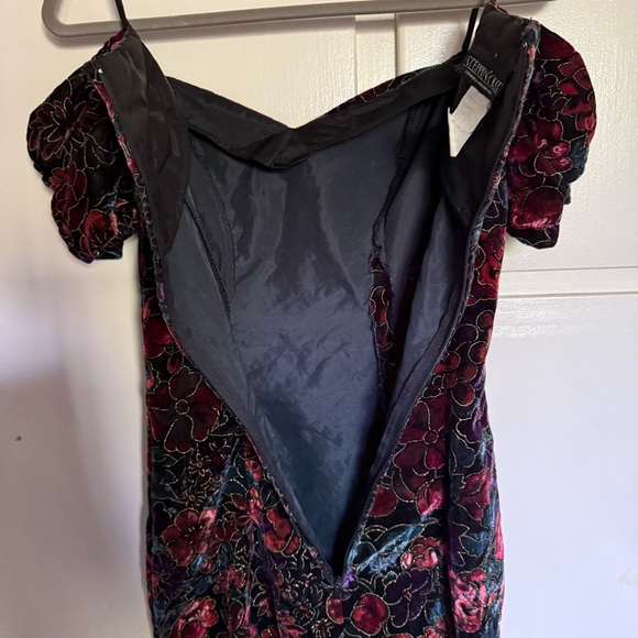 Vintage Steppin' Out Velvet‎ Floral Dress Party Cocktail Black Multicolor Size 7 - Picture 8 of 11